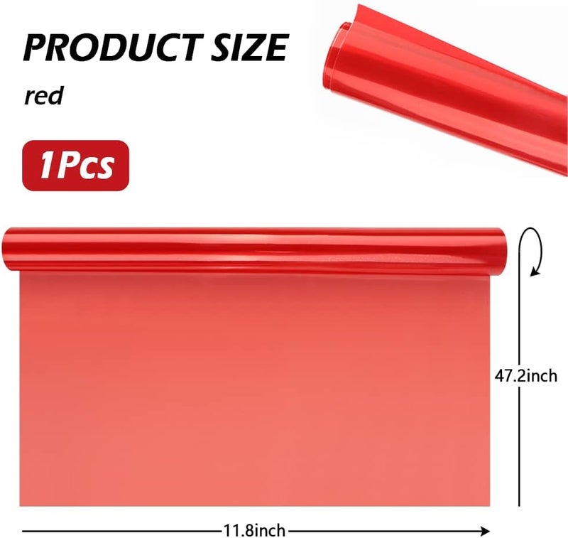 wedfish 12 X 48inch Car Light Tint Film, Cuttable&Stretchability Car Headlight Taillight Fog Light Vivid Vinyl Wrap Protector,Non-Marking Self-Adhesive Decals Car Decor (Red) - Image 2